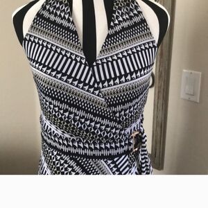 Black and White Geometric Halter Dress